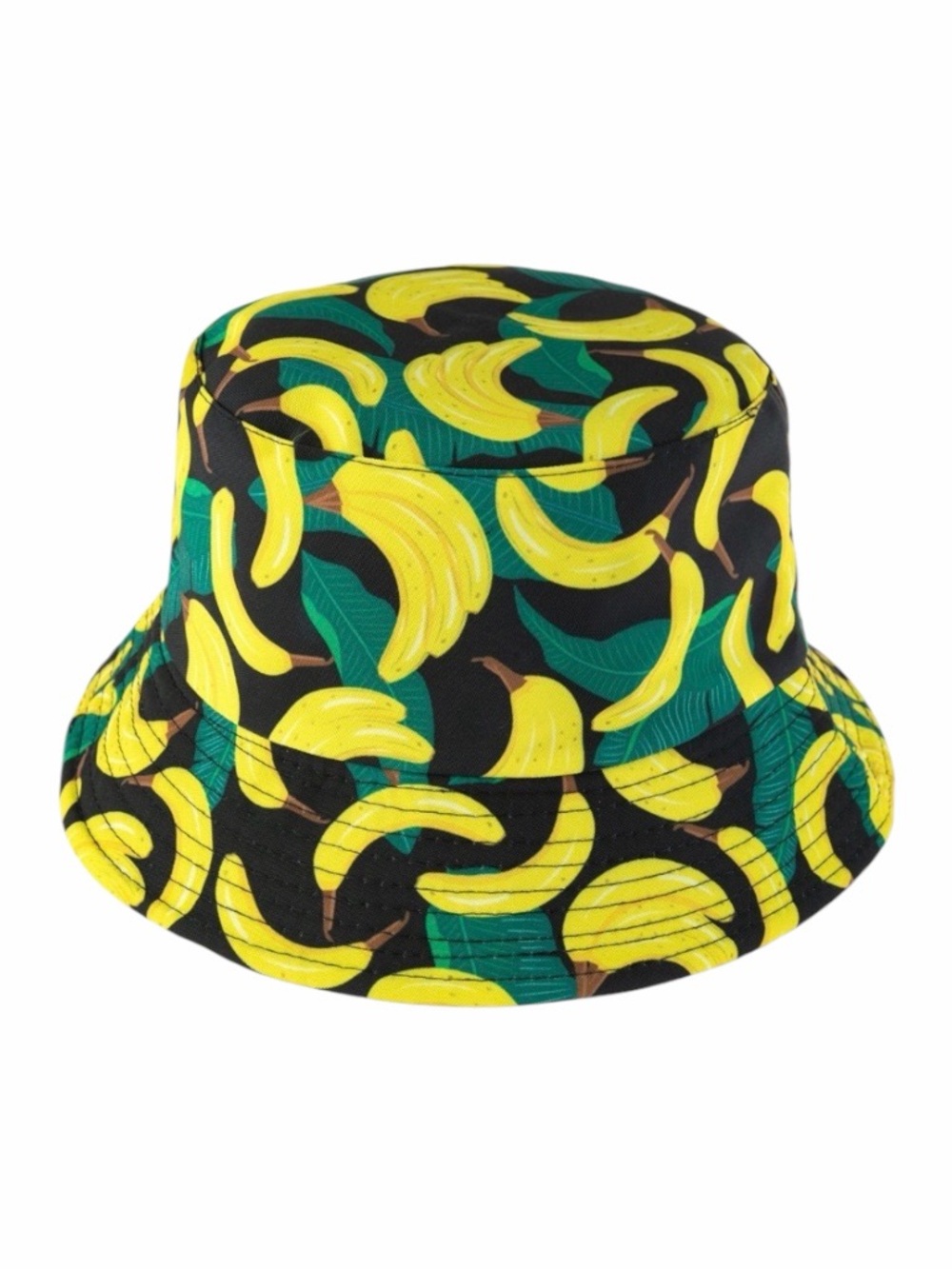Double Sided/Reversible Banana Print Bucket Hat in Black With Yellow & Green NWT